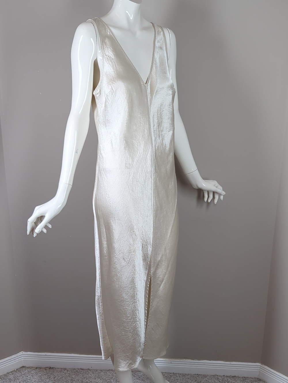 Babaton Caspar Satin Dress Satin V-Neck Slip Dress in Ivory Size M - Picture 4 of 7